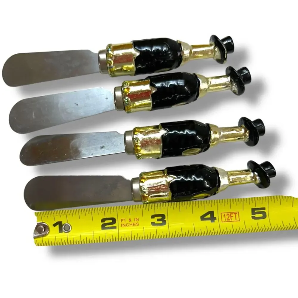 Y2k New Years Millenium Cheese Knives Spreaders Set of 4 Champagne Tophat